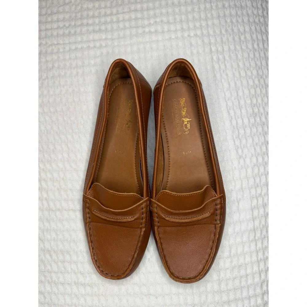 Coach and Four Penny Loafers Women 6.5M Brown Leather Made in Italy Moc Toe